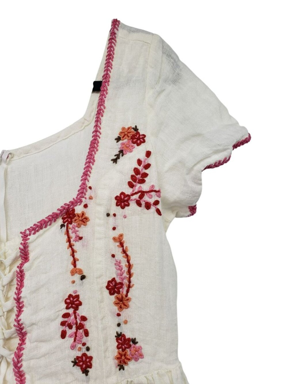 Tach Clothing Raffaella Free People White Pink Linen Floral Embroidered Dress - Picture 14 of 16